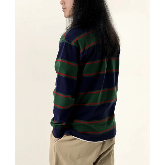 Bronson Long Sleeve Polo Jersey Rugby Shirt, XL Vtg Style Green Navy Red - Picture 4 of 9